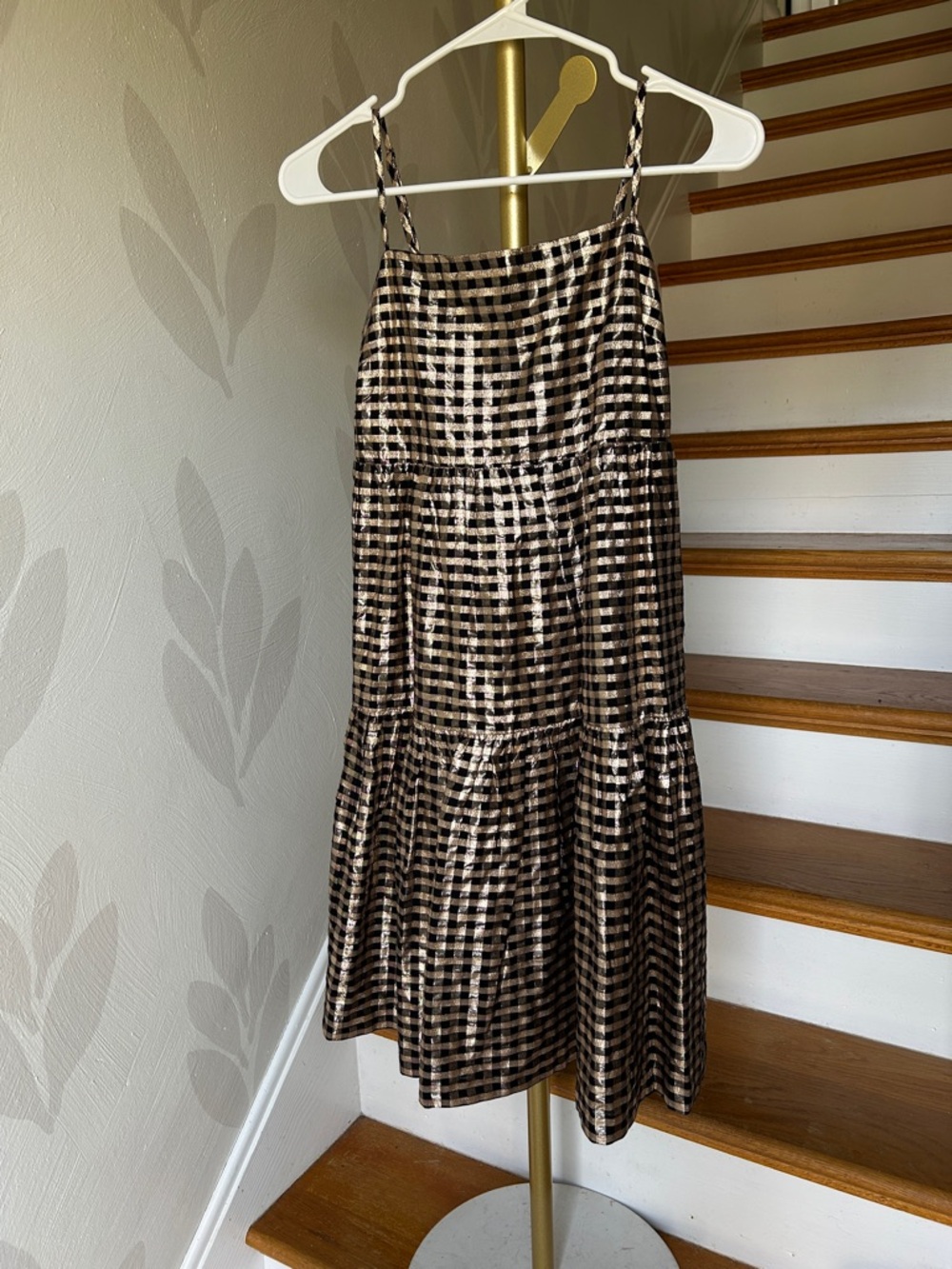 J. Crew Sparkly Gold Gingham Mini Dress